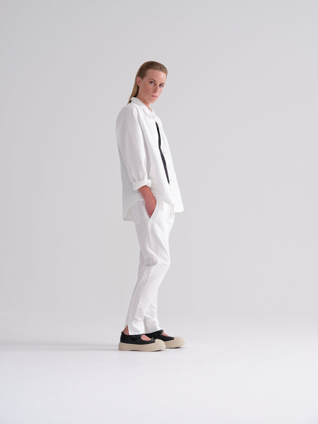White Textured Loose Pleated Shirt