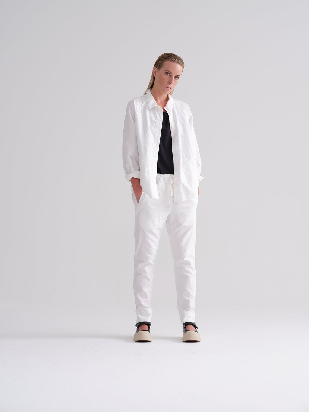 White Textured Loose Pleated Shirt