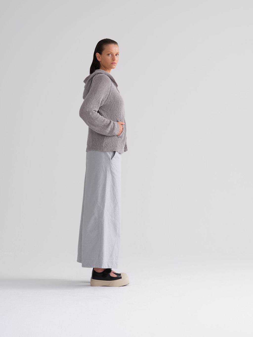 Hooded Knitted Cardigan with Buttons