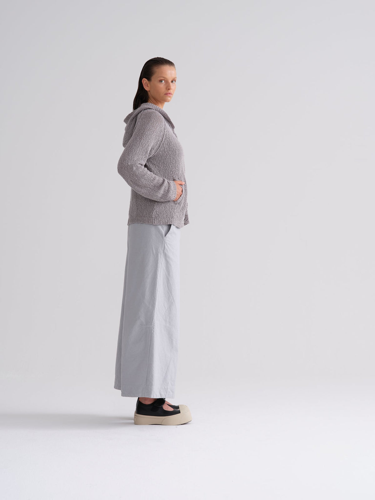 Hooded Knitted Cardigan with Buttons