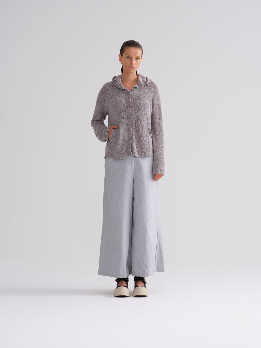 Hooded Knitted Cardigan with Buttons