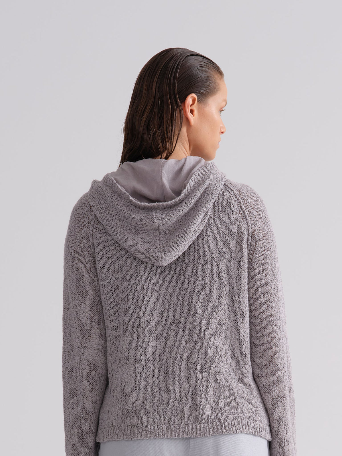 Hooded Knitted Cardigan with Buttons