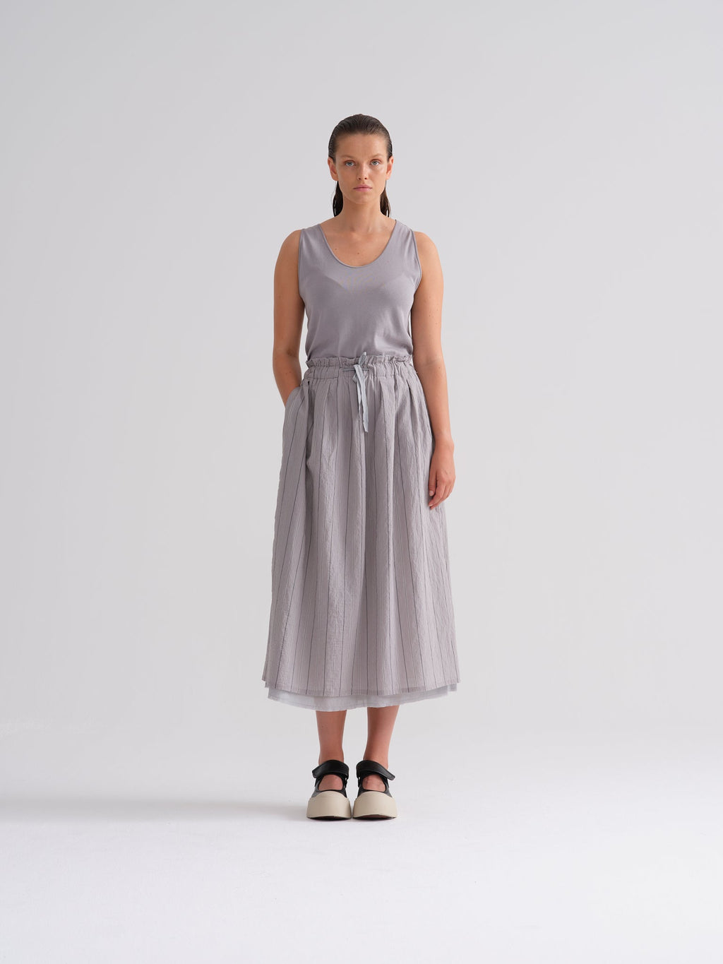 Simple Striped Drawstring Waist Skirt