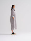Long - sleeve High - collar Cotton Striped Shirt Dress