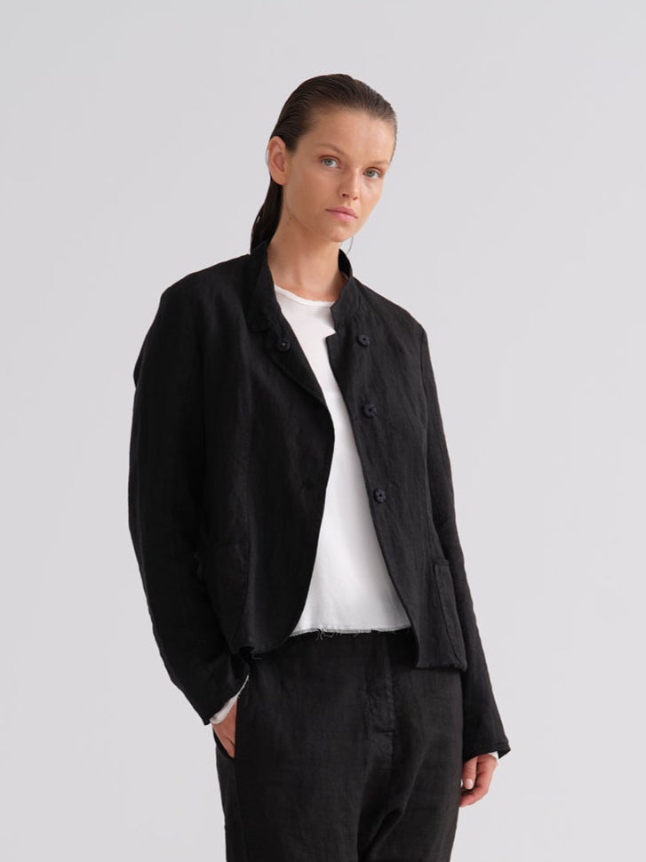 Elegant Black Linen Blazer with Button Closure