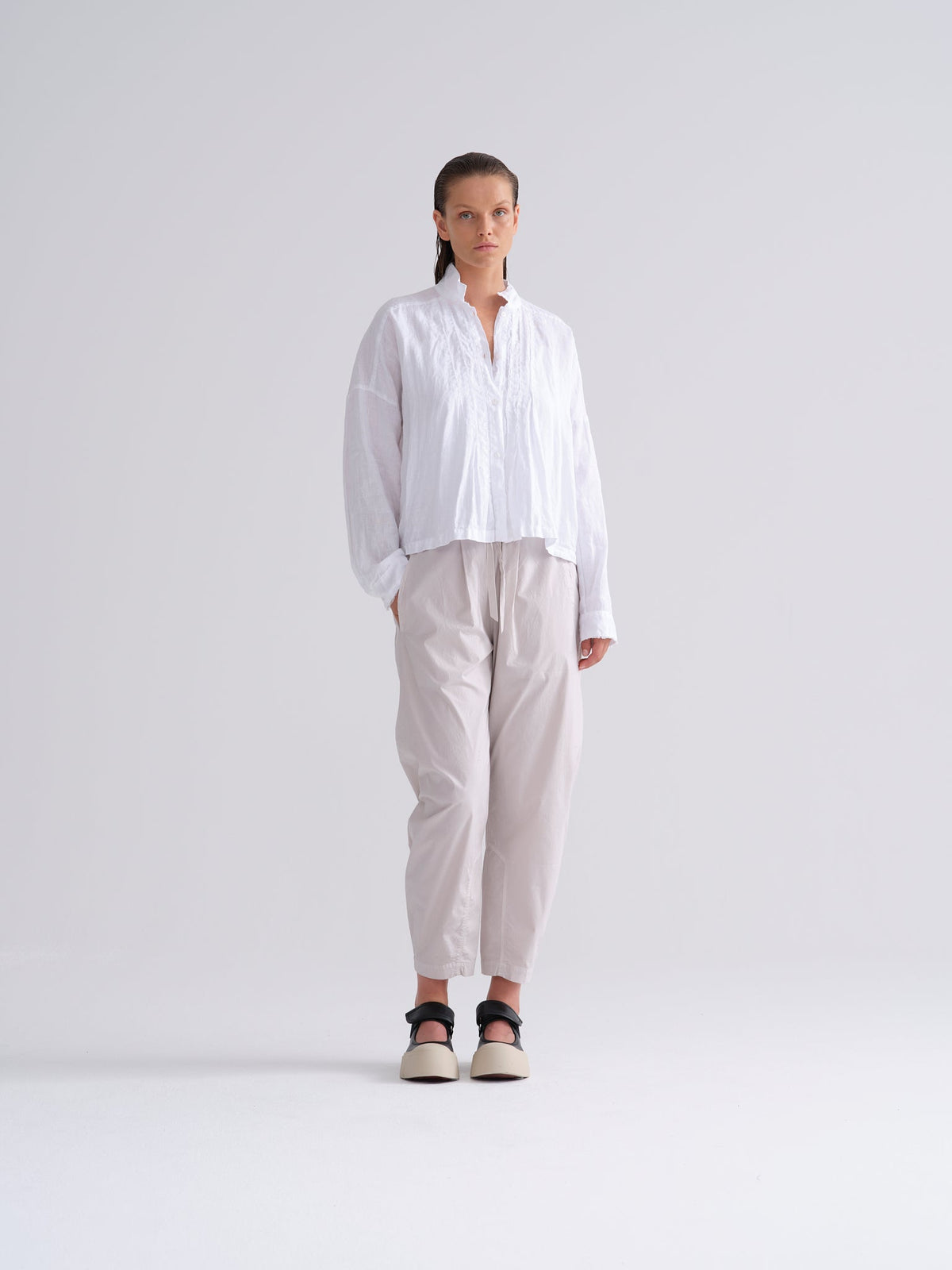 White Textured Long - Sleeved Shirt