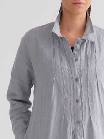 Long - Sleeved Cotton Linen Shirt Dress