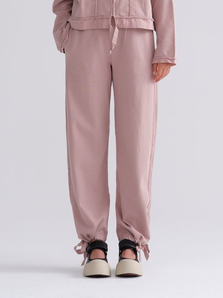 Pink Drawstring Casual Straight Pants