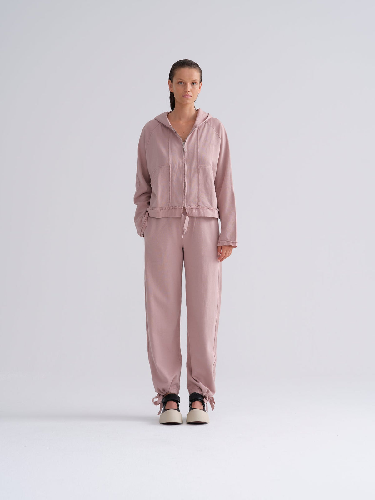 Pink Drawstring Casual Straight Pants