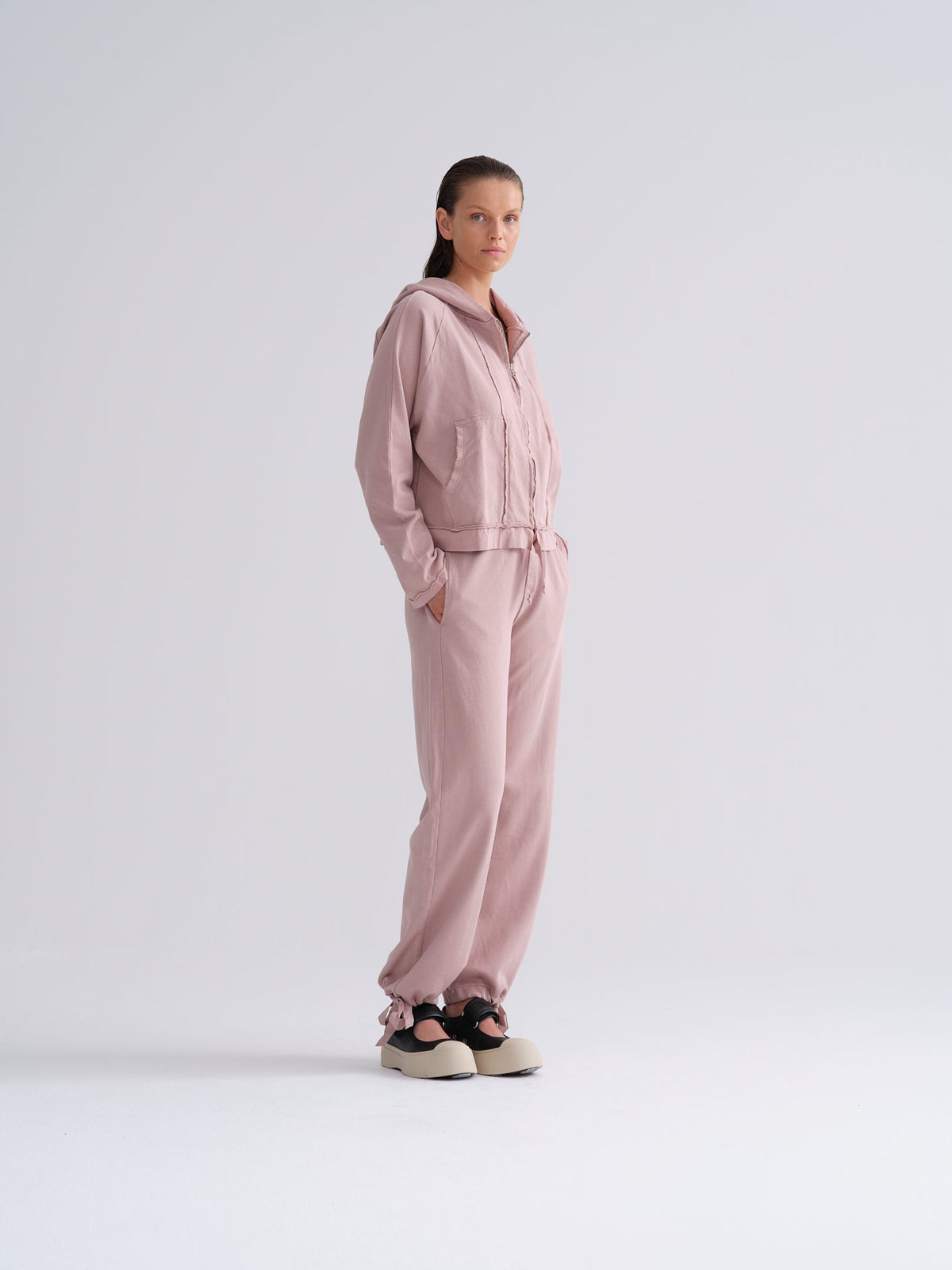 Pink Hooded Zipper Casual Jacket