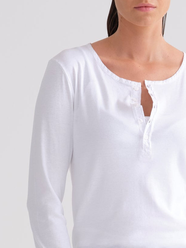 White Buttoned Long - Sleeved T – Shirt