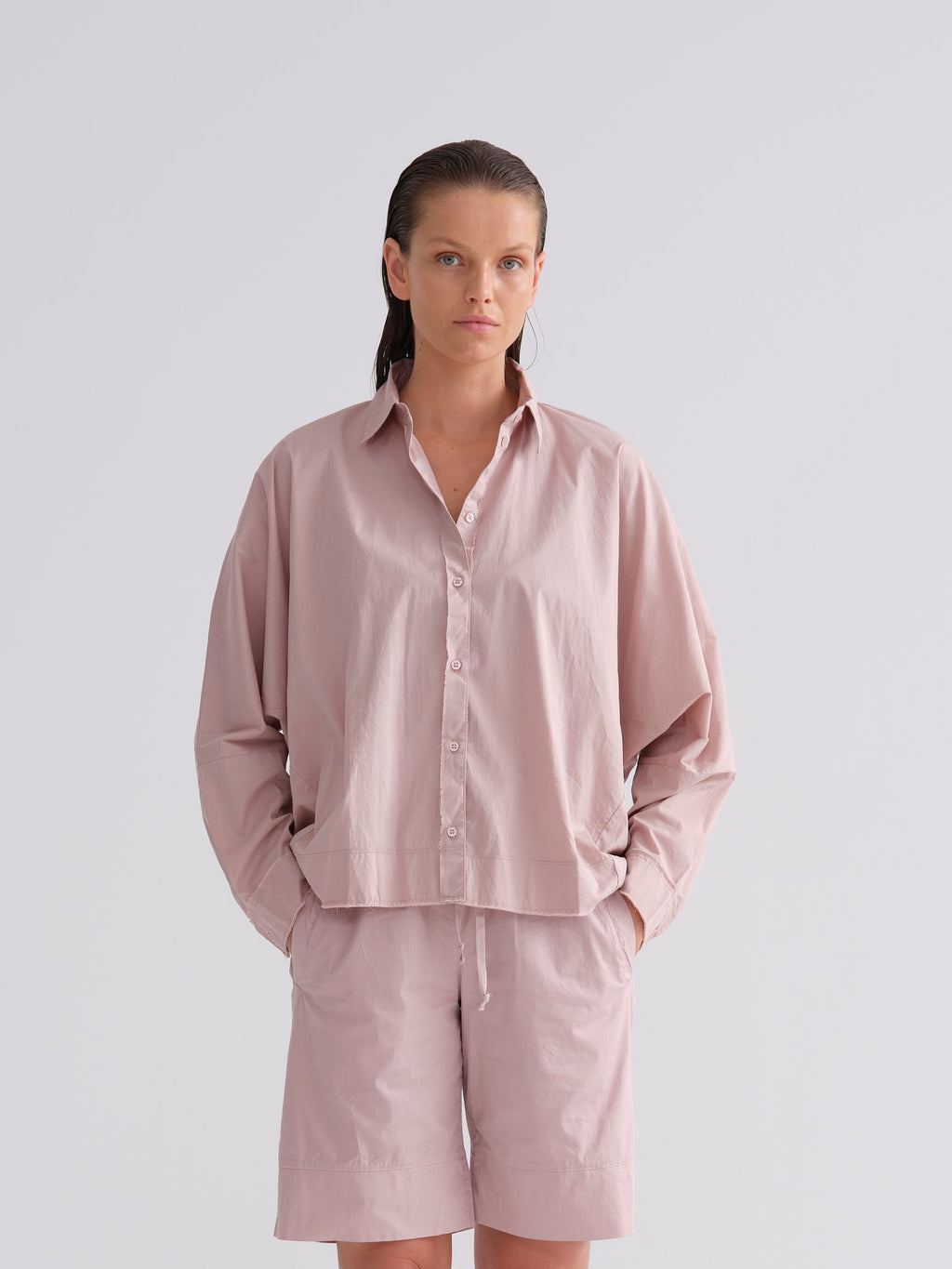 Soft Pink Loose-Fit Button-Up Shirt