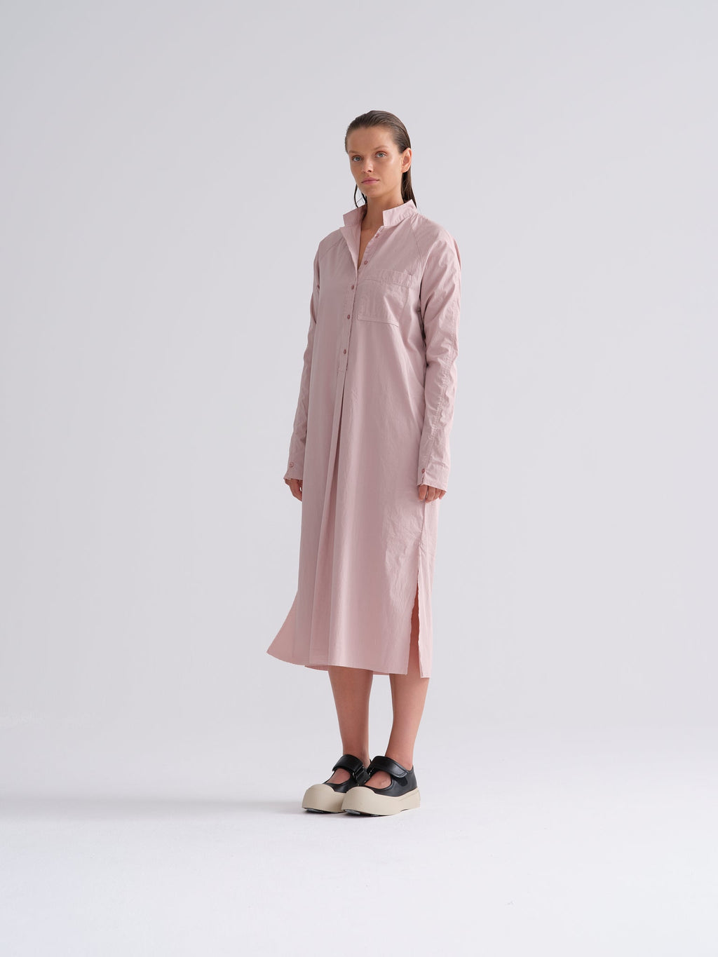 Pink Long Buttoned Shirt Dress