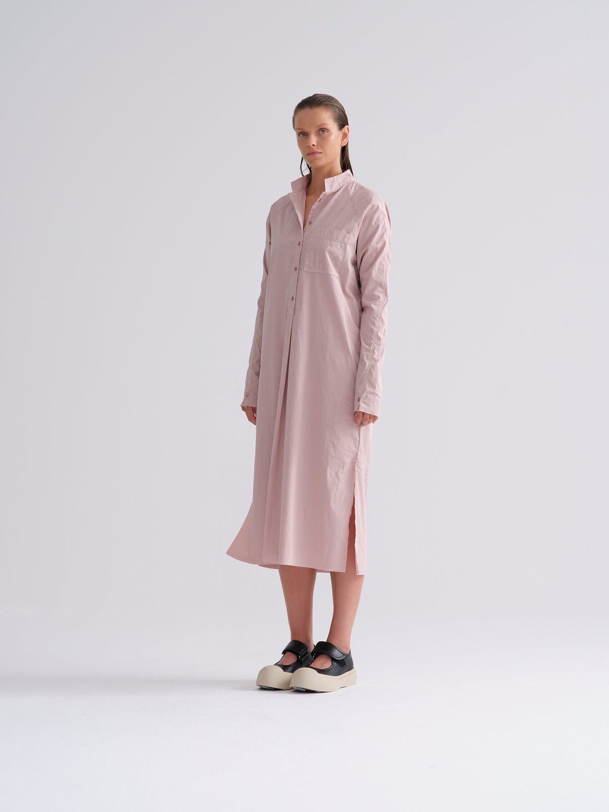 Pink Long Buttoned Shirt Dress