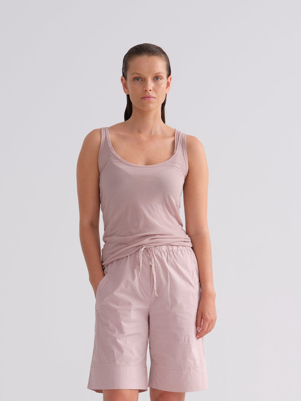 Soft Pink Tank Top with Elastic Waistband