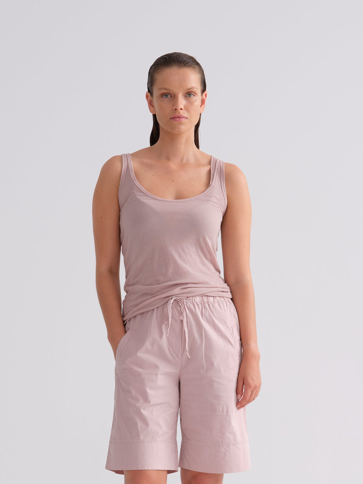 Soft Pink Tank Top with Elastic Waistband