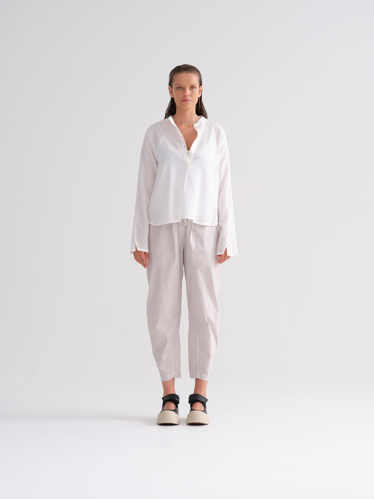 Soft White Loose-Fit Cropped Trousers