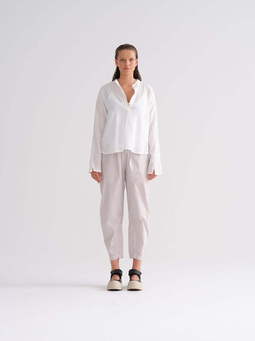 White Tie-front Women's Cotton Blouse
