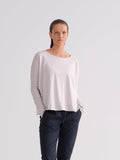 Light Pink Loose-Fit Long Sleeved Crew Neck T-Shirt
