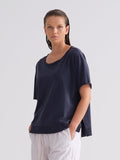 Navy Blue Simple Loose-Fit Short-Sleeve T-Shirt