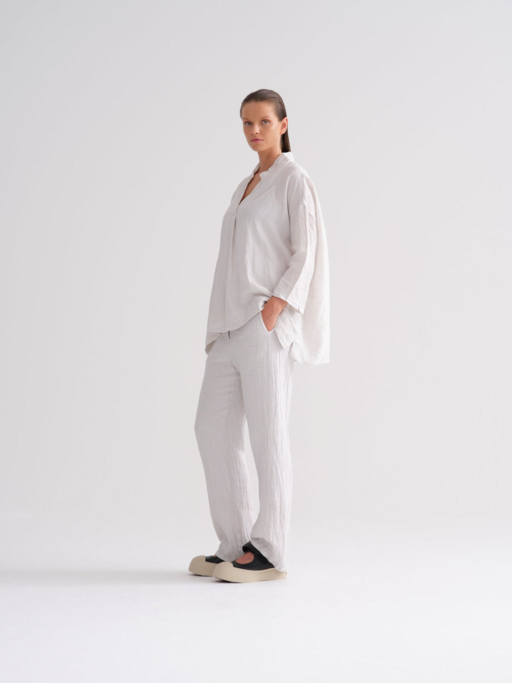 White Minimalist Straight - Leg Casual Pants