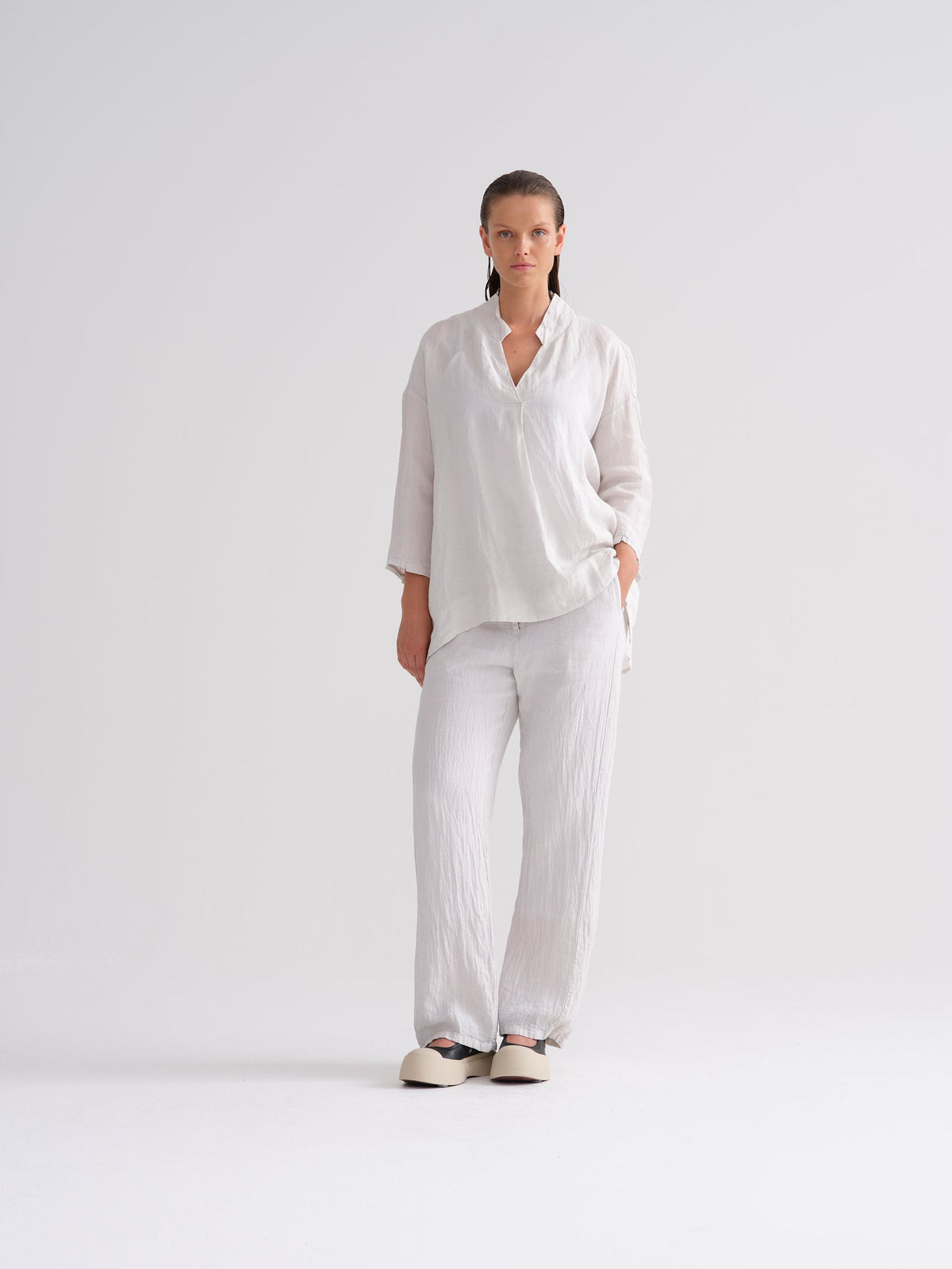 White Minimalist Straight - Leg Casual Pants