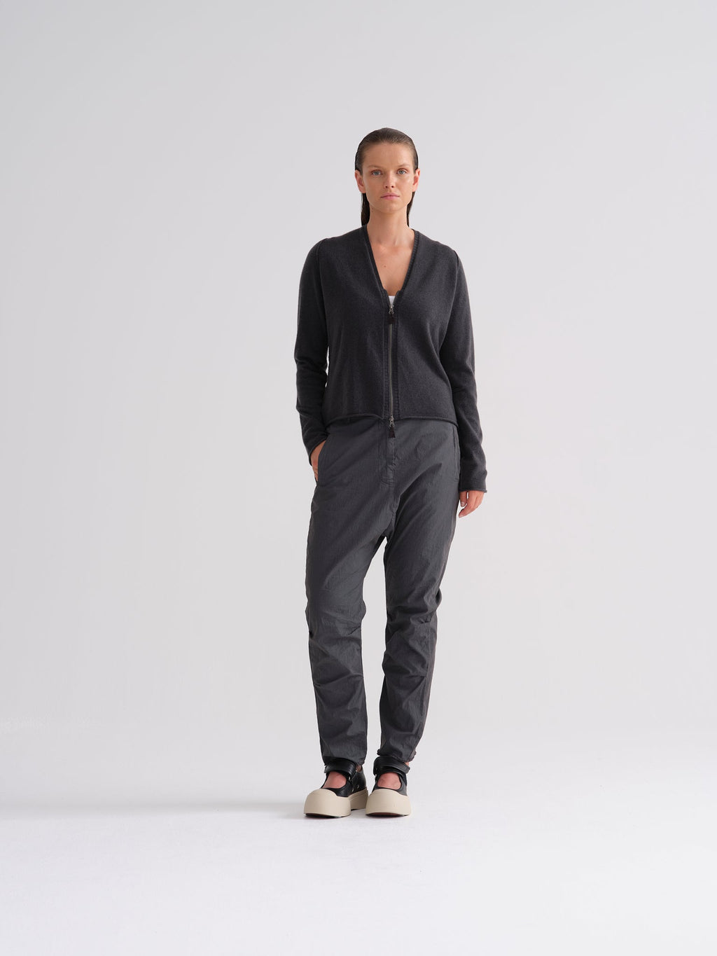 High Collar Zipper Knit Cardigan