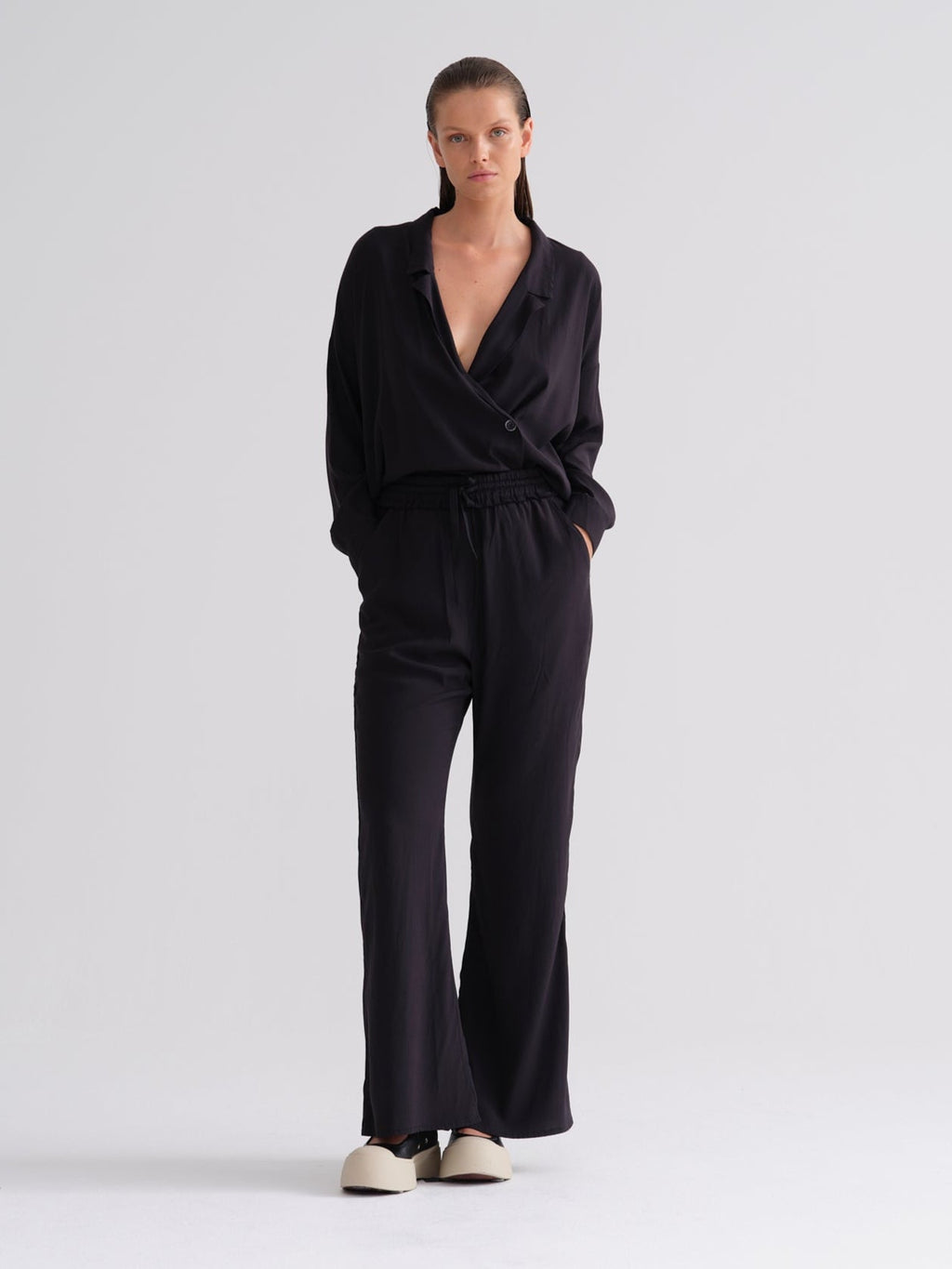 Comfortable Drawstring Wide - Leg Casual Pants