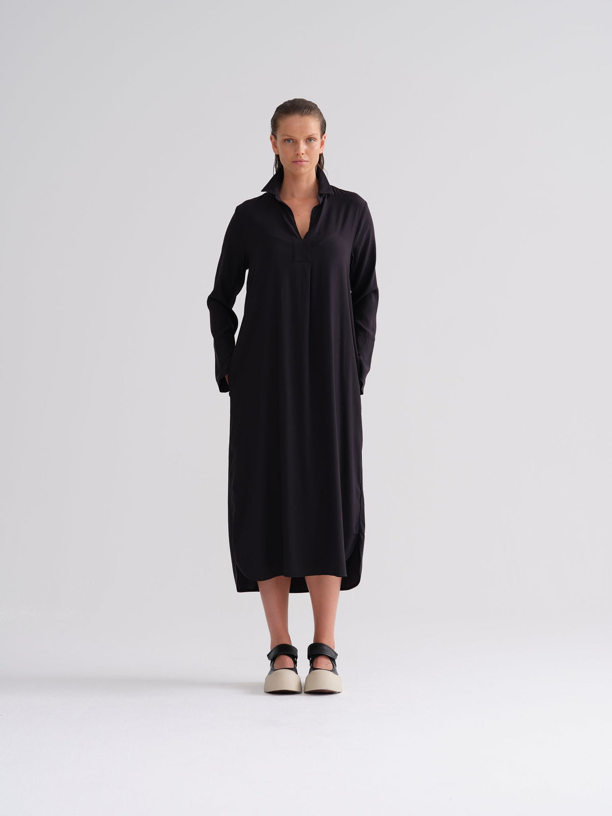 Black Long - Sleeved Shirt - Style Dress