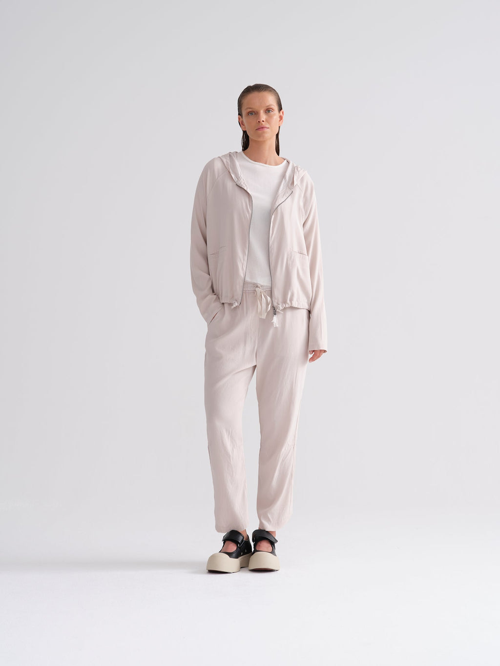 Loose-Fit Short-Sleeve Hooded Top