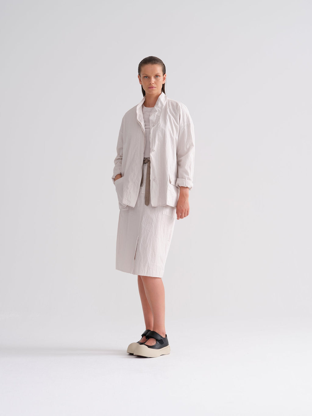 White Cotton Stand - Collar Shirt - Style Jacket