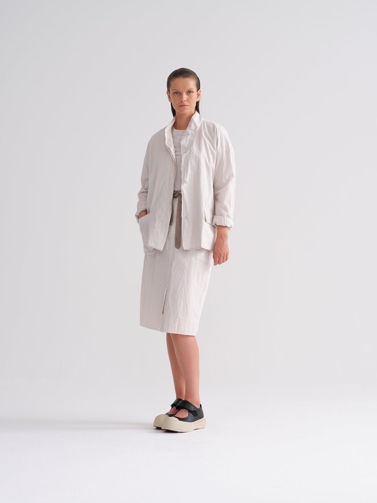 White Cotton Stand - Collar Shirt - Style Jacket