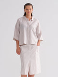 White Front Slit Mid-length Cotton Skirt