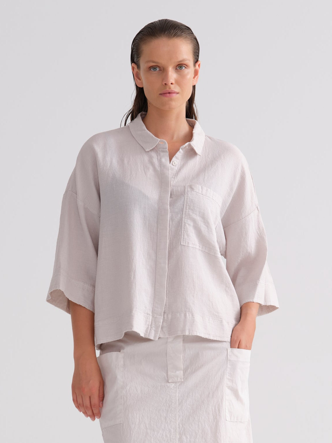 Relaxed White Cotton Short - Sleeved Shirt