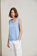 Light Blue Round Neck Sleeveless Knitted Tank Top