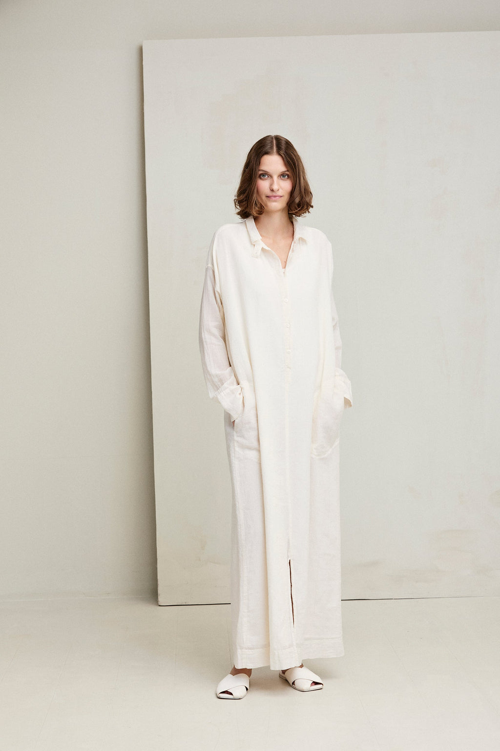 Simple Solid Color Linen Shirt Style Dress