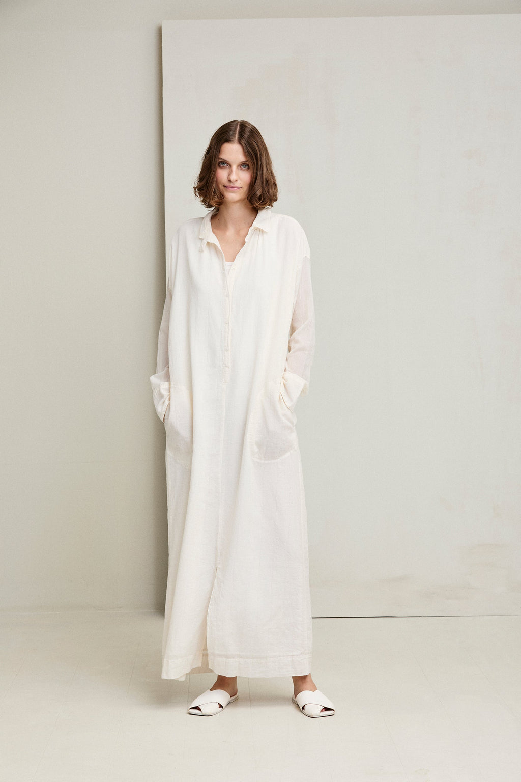 Simple Solid Color Linen Shirt Style Dress