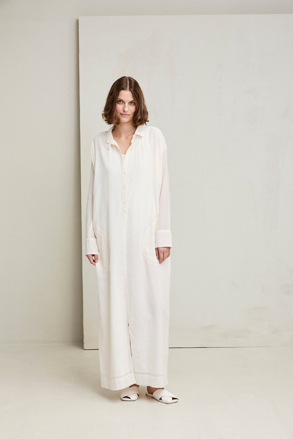 Simple Solid Color Linen Shirt Style Dress
