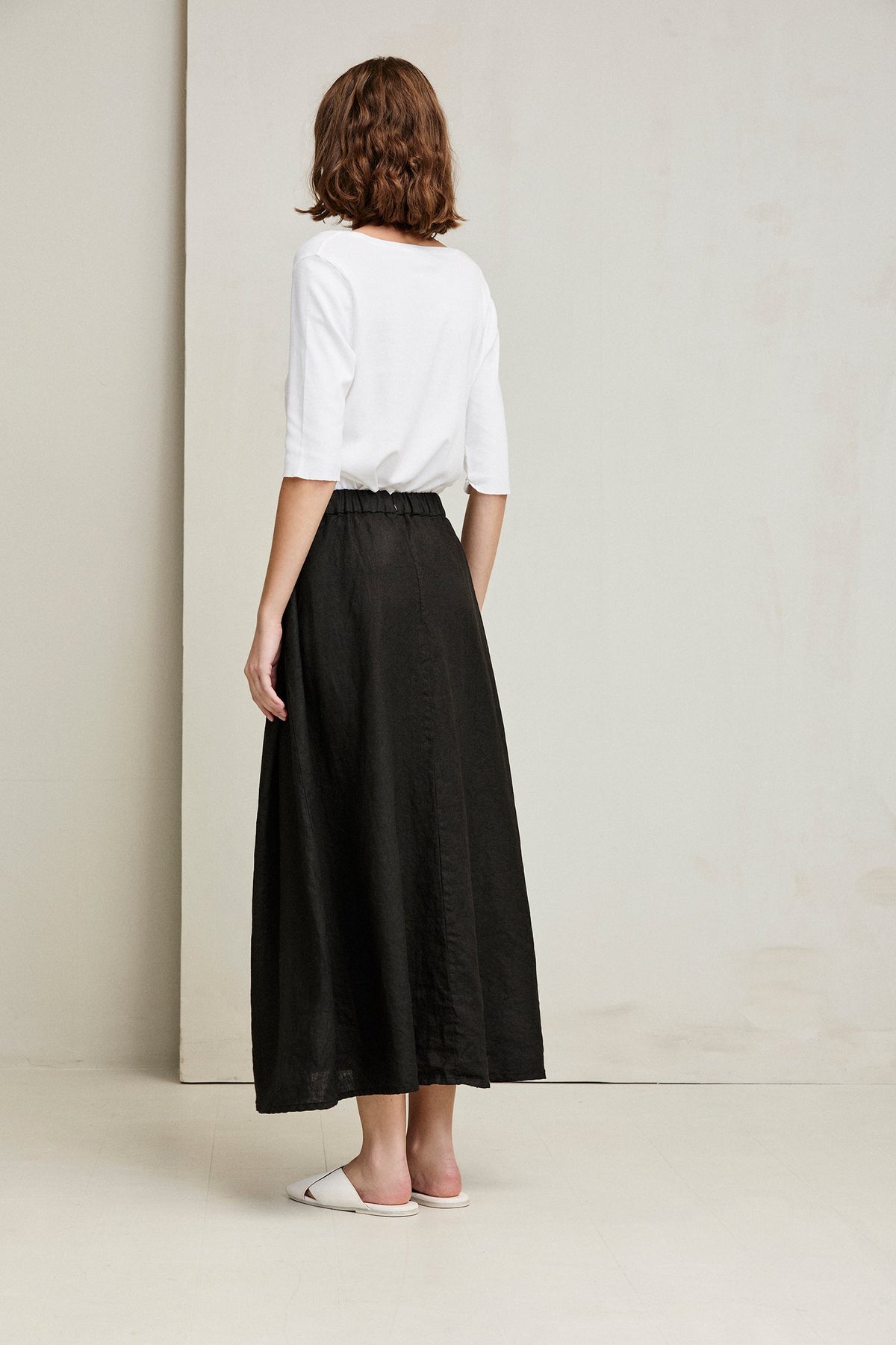 Black Linen Wide - Leg Trousers with Pockets