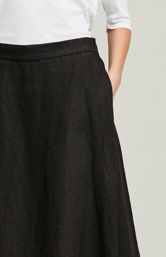 Black Linen Wide - Leg Trousers with Pockets