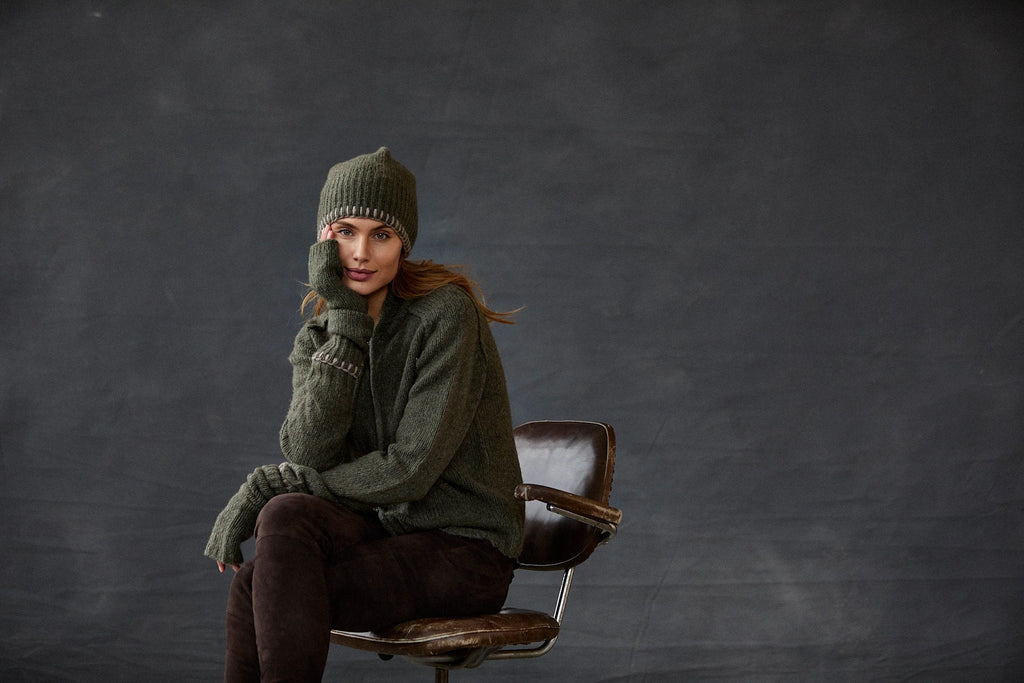 Olive Green Chunky Knit Sweater with Button Detail