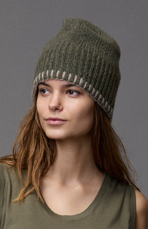 Olive Colorblock Knitted Visorless Cap