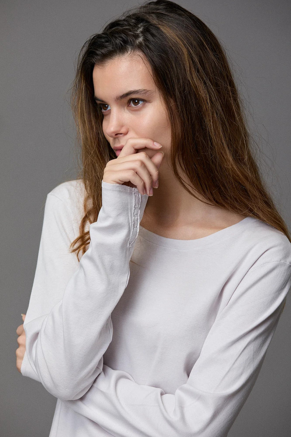 White Long - Sleeved Casual Loose – Fit Cotton T - Shirt