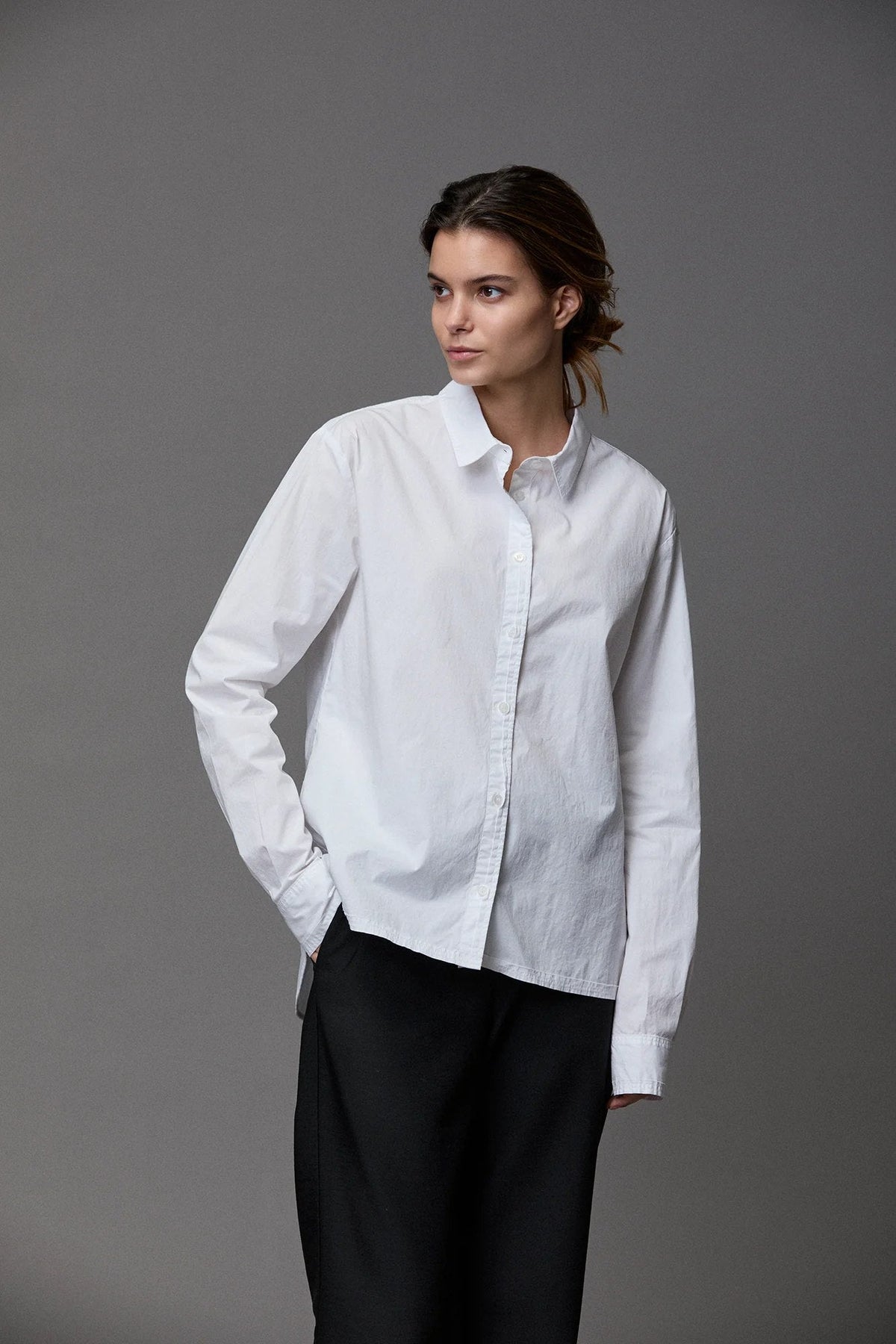 Clean - cut White Long - sleeve Shirt