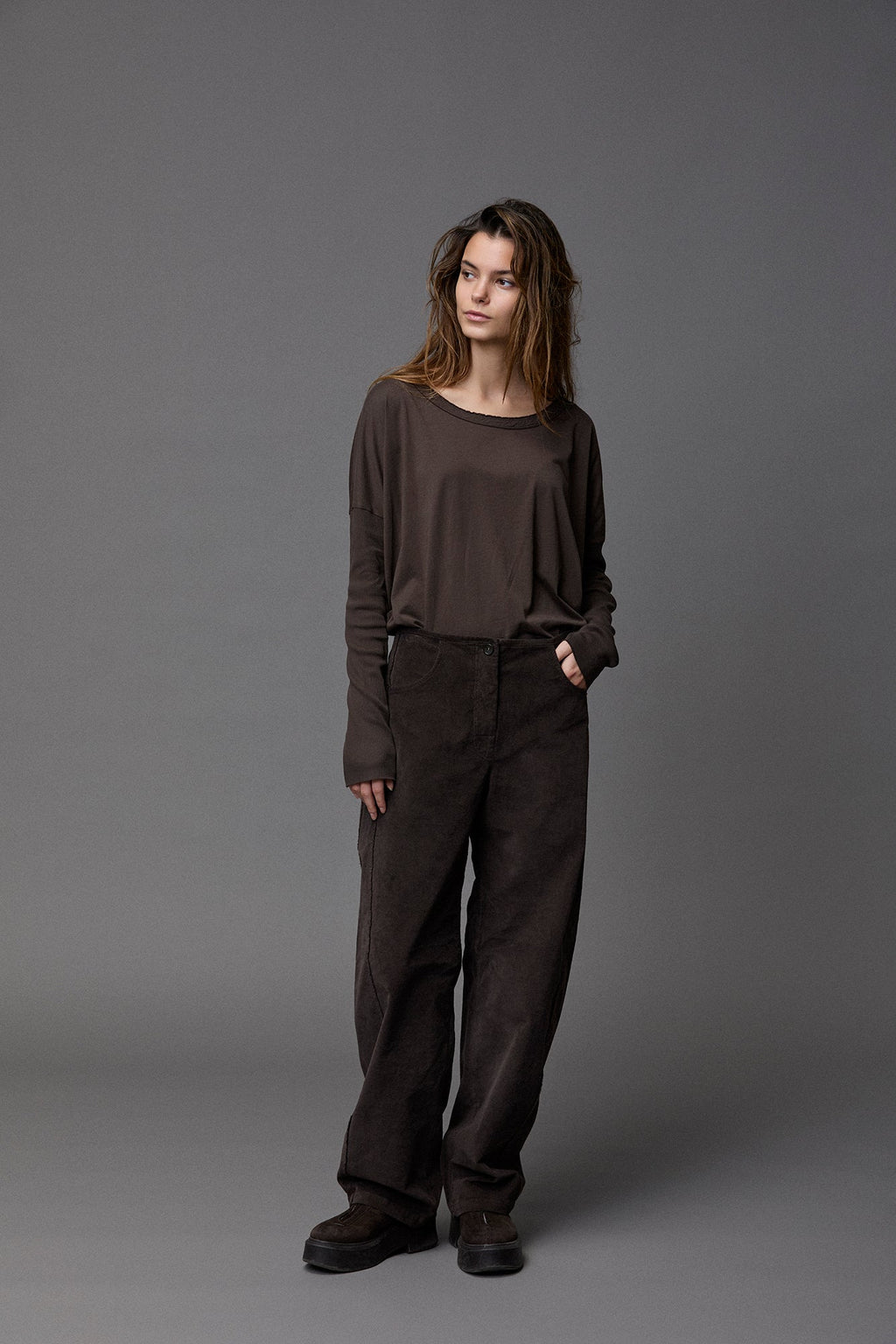Asymmetric Design Long Sleeved Crew Neck Loose Knit Sweater