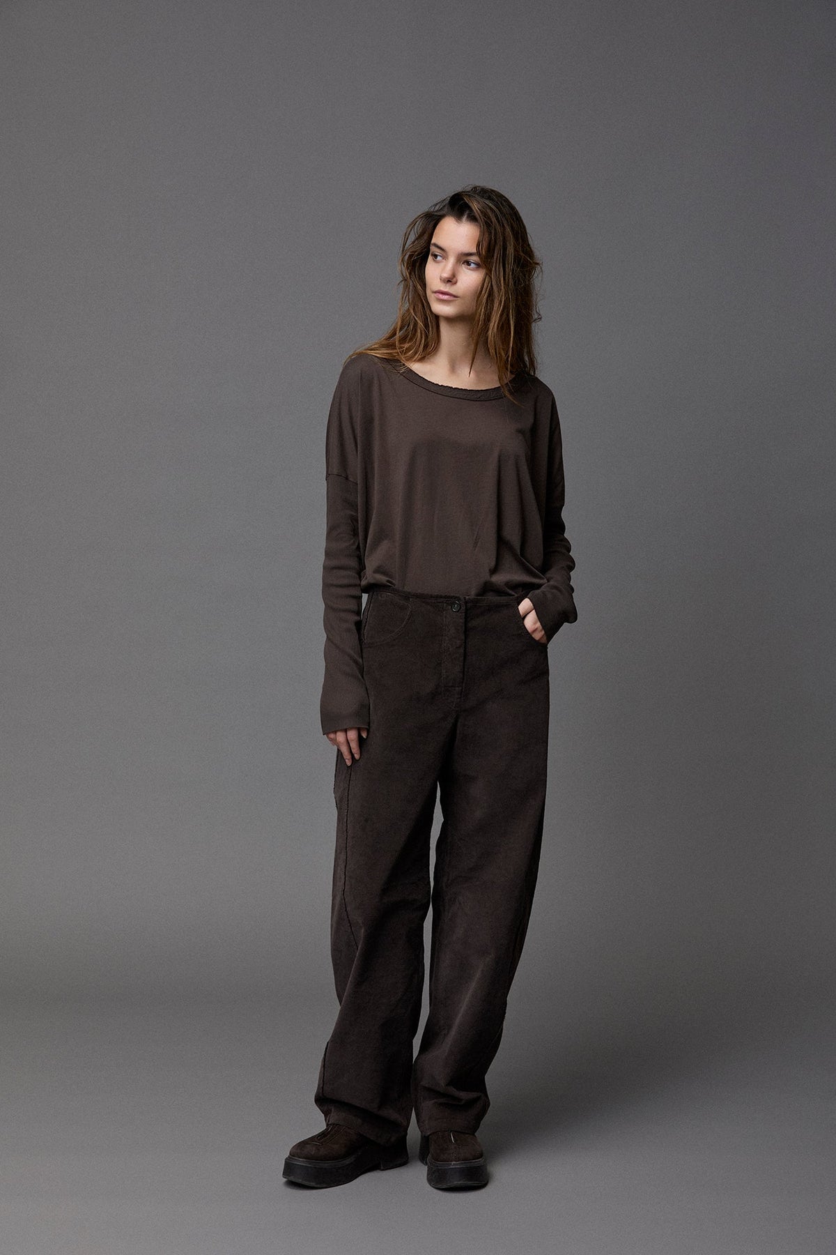 Asymmetric Design Long Sleeved Crew Neck Loose Knit Sweater