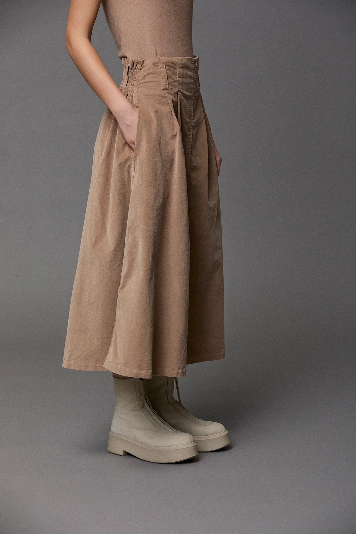 Khaki Casual High - Waisted Mid - Length Skirt