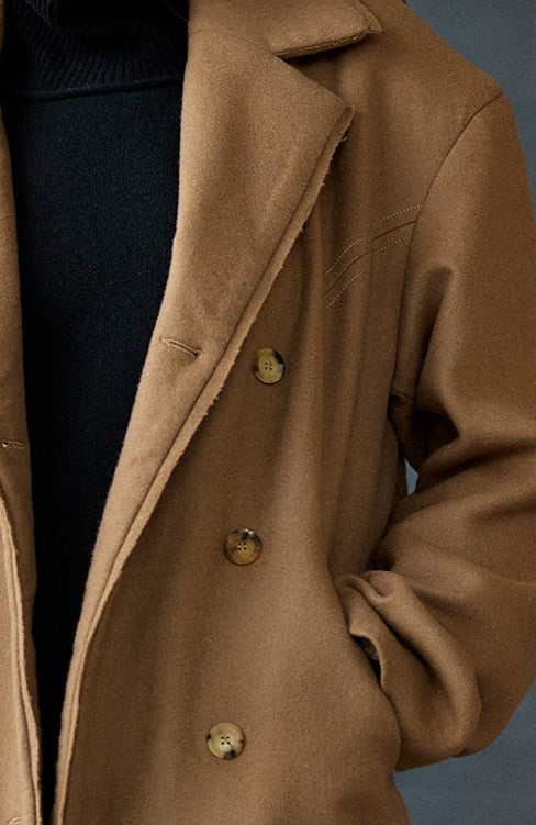 Khaki Double - Breasted Wool Coat