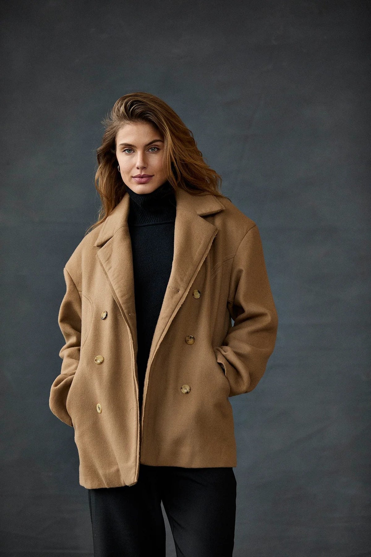 Khaki Double - Breasted Wool Coat