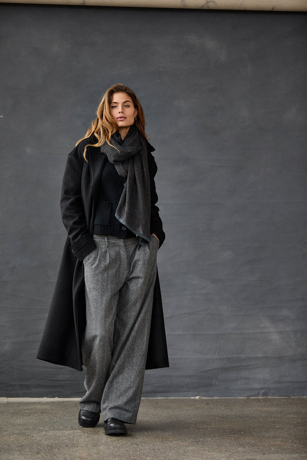 Wool Suit Straight Wide-Leg Pants